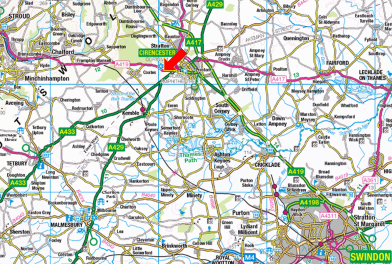 Street map image showing location of at the Royal Agricultural University (RAU)